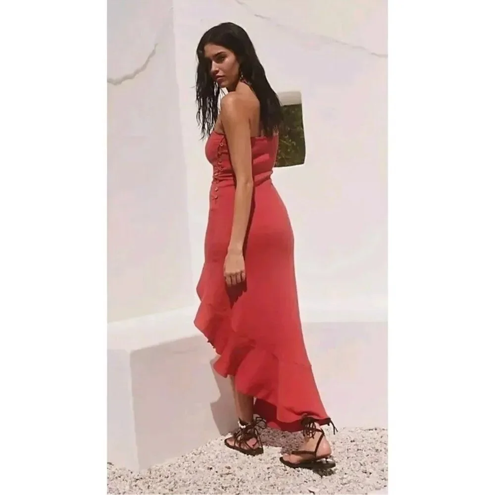 NWT Free People “Made Me Blush” Gauze Ruffle Tube Midi Dress